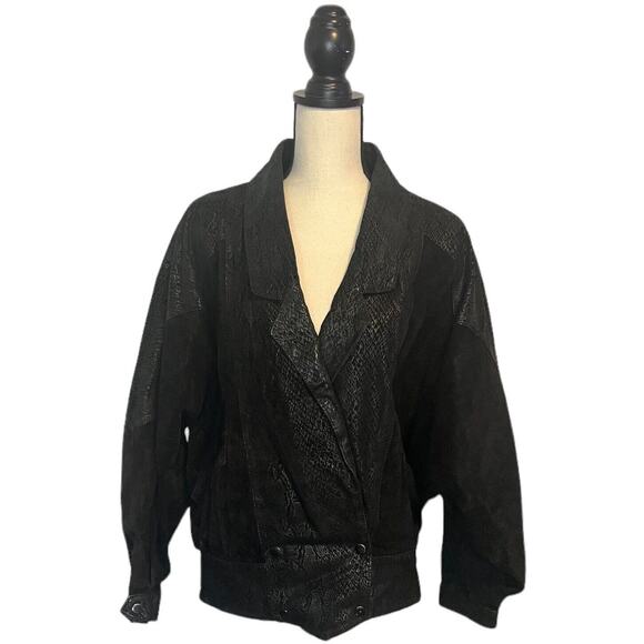 VTG G3 G-III Womens Leather Jacket Black Size S Embossed Snake Designer Pattern - Picture 2 of 7